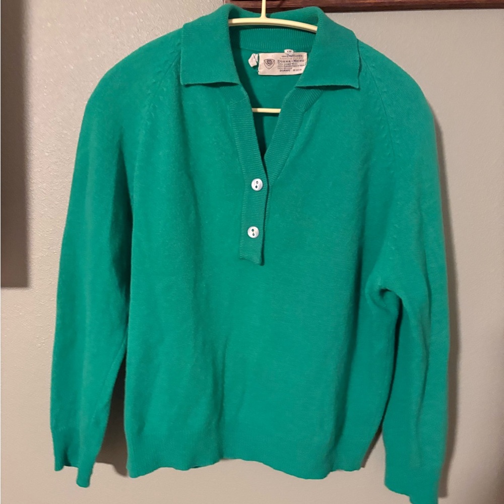 Vintage Teal Green Diana-Heron Lambs Wool and Angora Women's Sweater